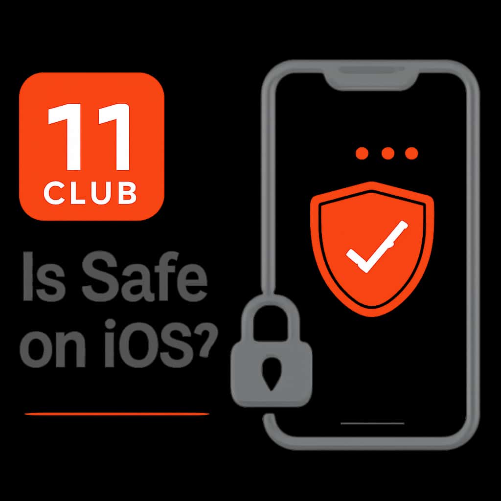 An educational diagram outlining the safety features of the 11 Club app on iOS.
