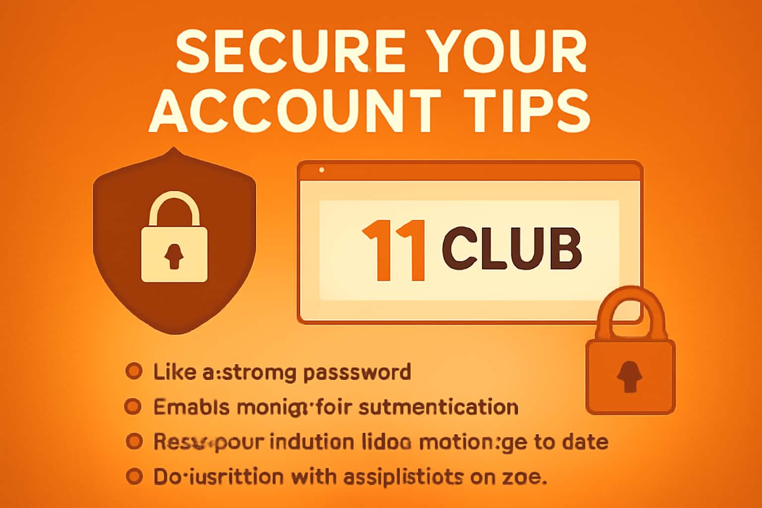 An informational visual about securing accounts on the 11 Club platform.